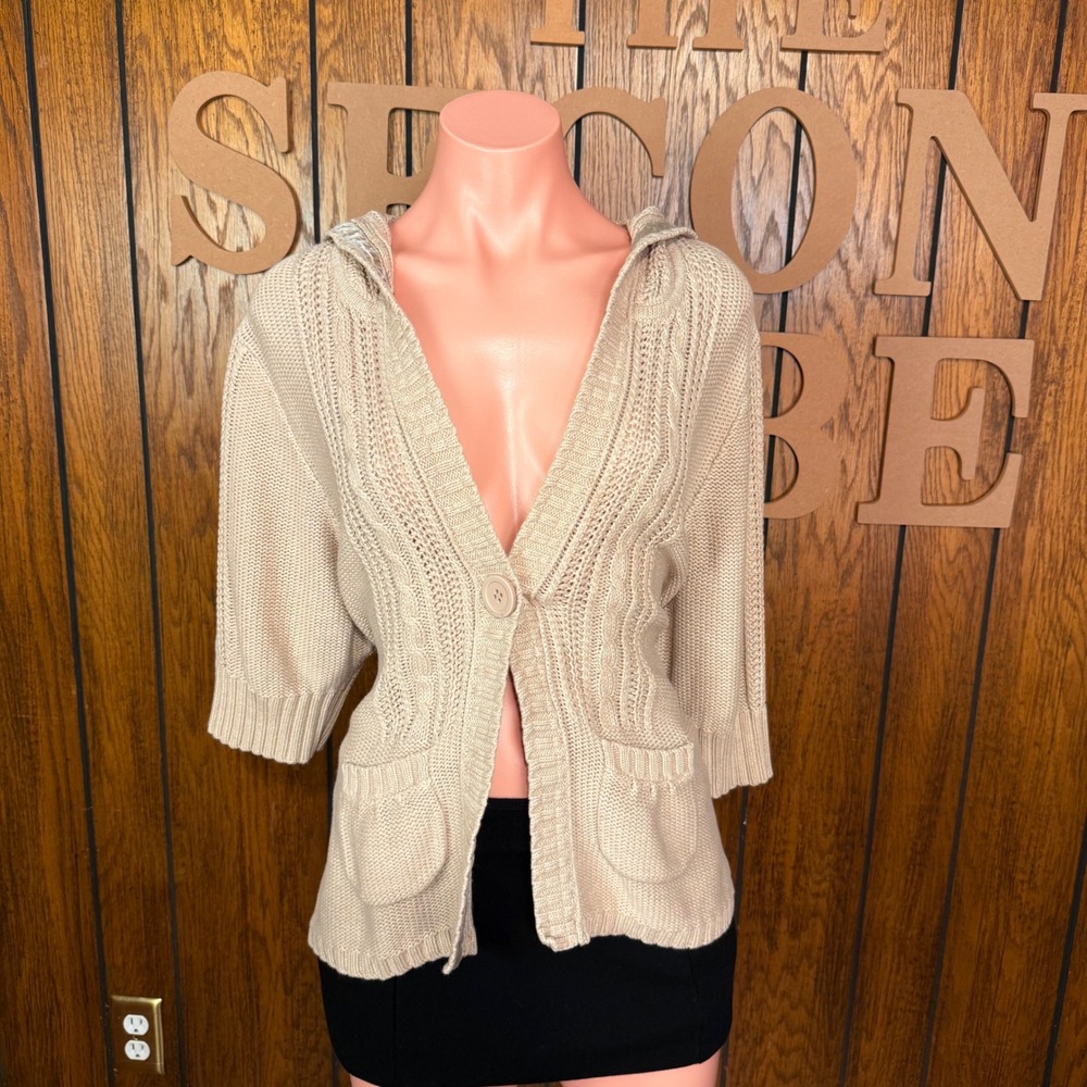 Tan Cable Knit Hooded Cardigan Maurices Women 2 Y2K Coastal Cottagecore Cozy